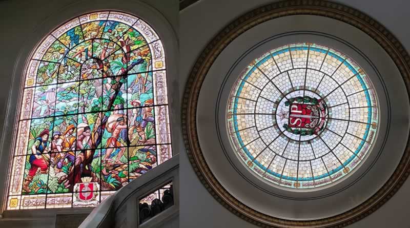 Visão interior de parte do Palácio Saturnino de Brito, localizado em Santos. A edificação da Avenida São Francisco abriga desde 1973 o escritório regional da Companhia de Saneamento Básico do Estado de São Paulo (Sabesp).